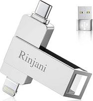 "Rinjani" USB atmintinė 256GB "iPhone" MFi Lightning Tikros talpos (be programos) USB C atmintinė "iPhone 15/16", OTG "Android" mobiliajam telefonui, "iPad", "Mac", planšetiniam kompiuteriui, kompiuteriui, USB 3.0 atmintinė "Apple" sertifikuota