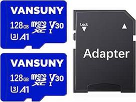 "Vansuny" Micro SD kortelė 128GB, 2 atminties kortelių pakuotė Micro SD 128GB pakuotė su SD adapteriu Iki 95MB/s skaitymo greitis (UHS-I, U3, A1, V30, C10, 4K UHD microSDXC)