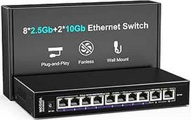 10Gbe Ethernet komutatorius, nevaldomas, su 2 x 10Gb RJ45 prievadais - 8 x 2,5Gb Base-T prievadai, NICGIGA 10 prievadų 10G tinklo komutatorius, skirtas belaidžiam prieigos taškui, NAS, kompiuteriui