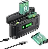 CITYORK "GoPro Hero 13" sportinės kameros akumuliatoriaus įkroviklio rinkinys, 2400 mAh pakaitinis akumuliatorius "GoPro Hero 13" (2 pakuotės) ir 3 lizdai, su LCD ekranu ir USB laidu