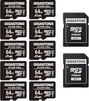 GIGASTONE 64GB MicroSDXC atminties kortelė, 10 vnt. + SD adapteris veiksmo kamerai, "GoPro", dronui ir planšetiniam kompiuteriui, iki 90MB/s, Full HD vaizdo įrašymas, Micro SD kortelė UHS-I Class 10 U1