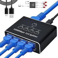 LAN skirstytuvas nuo 1 iki 4 Gigabit Ethernet tinklo skirstytuvas 1000Mbps, 4 prievadų LAN jungiklis su USB-C maitinimo kabeliu, RJ45 Ethernet skirstytuvas, skirtas kompiuteriui, maršrutizatoriui, priedėliui, IPTV, skaitmeninei televizijai ir kt.