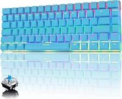 Mechaninė klaviatūra, 82 klavišai Anti-Ghosting, kompaktiška ergonomiška USB laidinė kompiuterinių žaidimų klaviatūra, vaivorykštinis LED apšvietimas, mėlyni jungikliai, mėlyna