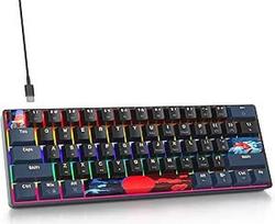 Mechaninė žaidimų klaviatūra, mini klaviatūra, 60 proc. amerikietiška QWERTY, 61 klavišas Laidinė klaviatūra su vaivorykštiniu apšvietimu kompiuteriniams žaidėjams (Rainbow 61 Blue Samurai-B)
