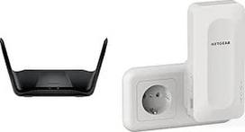NETGEAR RAX70 "WiFi 6" maršrutizatorius AX6600 TriBand ir "Nighthawk" EAX15 "WiFi 6" WLAN tinklo kartotuvas AX1800 (WLAN stiprintuvas iki 100 m² ir 20 įrenginių, dviejų dažnių WiFi greitis iki 1800Mbps)