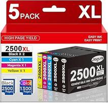 PGI 2500xl spausdintuvo kasetės, suderinamos su "Canon" PGI-2500 kasetėmis PGI 2500XL Multipack, skirtos "Canon Maxify" MB5150MB5050MB5450MB5155MB5350MB5455 iB4050 iB4150 (5 pakuotės, juoda, žydra, purpurinė)