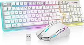 RedThunder K10 belaidė žaidimų klaviatūra ir pelė LED apšviesta įkraunama baterija 3800mAh Mechaninis jausmas Anti-Ghosting + 7D 3200 DPI pelė IT išdėstymas PC žaidėjas Balta