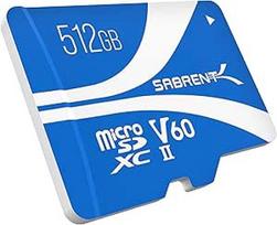 SABRENT Micro SD kortelė 512GB V60 Rocket, microSDXC SD atminties kortelė, 8K vaizdo įrašas, A1, suderinama su UHS-II (SD-MT60-512GB)