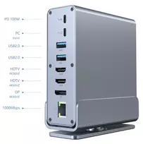 Gembird A-CF-COMBO15-01 USB Type-CF 15 viename daugiaprievadis adapteris (USB šakotuvas AF prievadai v.2x2 + v.3x3, Type-CF + HDMIx2 + DisplayPort + PD + kortelių skaitytuvas + GigaLAN + 3,5 mm garso jungtis), pilkas