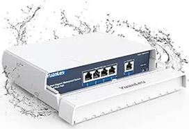 YuanLey 4 prievadų PoE komutatorius Gigabitinis vandeniui atsparus lauko Ethernet nevaldomas tinklo komutatorius su VLAN funkcija, 78 W integruota galia, IEEE802.3af/at palaikymas, "Plug & Play" funkcija, skirtas naudoti lauke