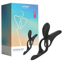 Honey Play Box Pleasure Pivot - programėle valdoma vibruojanti penio ir sėklidžių žiedas vyrams (juodas)