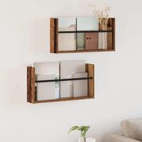 Žurnalų stovas su lentyna 2 pcs Senas medis 60 x 12 x 30 cm