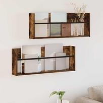Žurnalų stovas su lentyna 2 pcs Rūkyta ąžuolas 80 x 12 x 30 cm