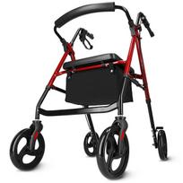Keturratis vaikštynės tipo vežimėlis su sėdyne ir krepšiu (raudonos spalvos) – stabilus judėjimo sprendimas kasdieniam naudojimui