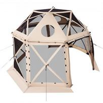 Paviljono tinklelio palapinė, 13 pusių sferinė stogelio konstrukcija 3.6x3.6x2.26 m, smėlio spalvos