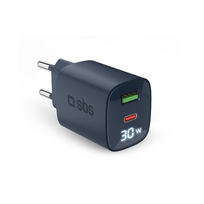 SBS LCD Wall Charger, USB-A, USB-C, LCD, 30 W, mėlynas - Maitinimo adapteris
