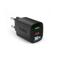 SBS LCD Wall Charger, USB-A, USB-C, LCD, 30 W, juodas - Maitinimo adapteris
