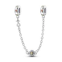 925 Silver Safety Chain Sparkling Clear DIY Jewelry Beads Fit Original Bracelet Charm