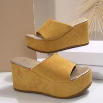 Suede Pleištai Sandalai Moteriški Platforminiai Lauko Dydis 35-43 Storas Padukas Vasariniai Šlepetės Moteriški Laisvalaikio Šlepetės Zapatos De Mujer 35 geltona