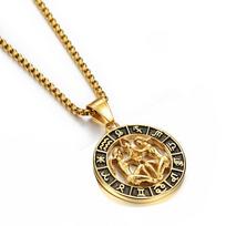 Auksinis nerūdijančio plieno zodiako karoliai Liūto Skorpiono pakabukas moterims vyrams 12 žvaigždynų apvalus pakabukas papuošalai dovana Gold Color&50cm