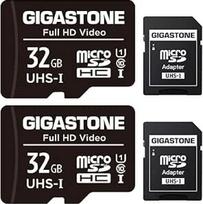 "Gigastone" 32GB "MicroSDHC" atminties kortelė (2 vnt.) + SD adapteris veiksmo kamerai, "GoPro", dronui ir planšetiniam kompiuteriui, skaitymo greitis iki 90MB/s, "Full HD" vaizdo įrašymas, "Micro SD" kortelė UHS-I 10 klasės U1