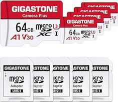 "Gigastone" 64GB 5 kortelių serijinė fotoaparato atminties kortelė Greitis iki 95MB/s, idealiai tinkanti "Full HD" vaizdo įrašui "GoPro Drone" fotoaparatui, U1 C10 Micro SDXC kortelė su mini dėklu ir SD adapteriu