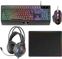 "Mars Gaming MCP124PRO", prancūziškas, žaidimų rinkinys "4-in-1", RGB H-Mech klaviatūra su riešo atrama, RGB pelė 3200DPI HUANO jungikliu, FRGB ausinės, nanotekstilės pelės kilimėlis 36 x 26 cm, daugiaplatformis, juodas
