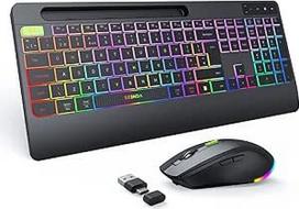 "seenda" 2.4G vaivorykštinio apšvietimo belaidė klaviatūra ir pelė su 2-in-1 USB-C ir USB-A jungtimi bei riešo atrama (juoda)