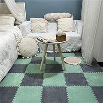 12 minkštų šiltų pliušinių kilimų, putplasčio plytelių grindims, kilimų kvadratų namams, svetainei, miegamajam, 30 x 30 cm (pilkai mėtų žalia)