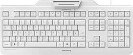 CHERRY KC 1000 SC laidinė apsaugos klaviatūra su integruotu kortelių skaitytuvu, UK išdėstymas (QWERTY), "Plug & Play" (USB-A), plokščio dizaino, balta/pilka