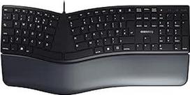 CHERRY KC 4500 Ergo, ergonominė klaviatūra, UK išdėstymas (QWERTY), laidinė, atminties putų riešo atrama, išlenkta klaviatūra, juoda