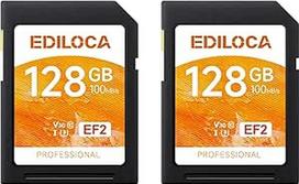 EF2 UHS-I atminties kortelė 128GB, 2 vnt., skaitymo greitis 100MB/s, įrašymo greitis 90MB/s, C10, U1, V10, "Full HD" ir 4K vaizdo įrašai, SD kortelė profesionaliems fotografams