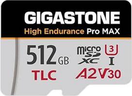 GIGASTONE 512GB microSDXC kortelė, "High Endurance Pro Max", iki 180/150MB/s, suderinama su "Redtiger Rove VIOFO VANTRUE PRUVEEO" vaizdo kameromis, UHS-I A2 V30 U3