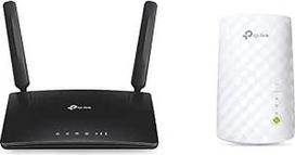 TP-Link Archer MR200 Cat4 + AC750Mbps dviejų dažnių 4G LTE WLAN maršrutizatorius, juodas ir WLAN stiprintuvo kartotuvas RE200 (433Mbps 5 GHz, 300Mbps 2,4 GHz dvigubas WLAN AC+N, WLAN stiprintuvas, LAN prievadas), baltas