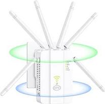 WLAN stiprintuvas, 1200Mbit/s WiFi retransliatorius, dviejų dažnių juostų 5 GHz + 2,4 GHz ilgintuvas su 6 antenomis, 360° aprėpties WLAN signalo stiprintuvas su Ethernet prievadu, suderinamas su visais WiFi maršrutizatoriais