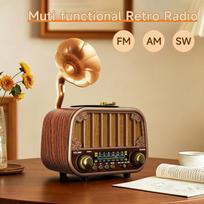 Daugiajuostis vintažinis radijas, nešiojamas FM AM SW radijas, belaidis muzikos transliavimas ir TF kortelės atkūrimas, retro stilius namams/sodui ruda