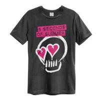 5 Seconds Of Summer - Rožinė Širdies Kaukolė Juoda Unisex Pilno Dydžio AHN01884 Unisex Marškinėliai M