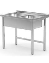 Sieninis virtuvės stalviršio stalas su dviem kriauklėmis suvirintas plienas 100x60x85 cm - Hendi 815007