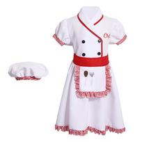 Vaikų šefo kostiumas Baltas raudonas šefo kepurės viršus prijuostė skarelės rinkinys Uniforma žaidimų namelis pasirodymui Cosplay 3-4 Years