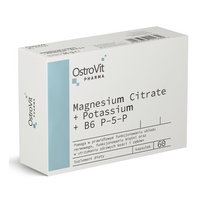OstroVit Magnio Citratas + Kalis + B6 P‑5‑P60 kapsulės – Magnio Citratas su aktyviu B6 vitaminu energijai, raumenų veiklai ir nervų sistemos palaikymui