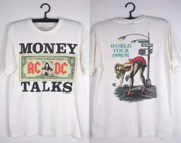 ACDC Pinigai Kalba Pasaulinės Ekskursijos 1990-91  Perspausdintas Senovinio Stiliaus S-4XL Unisex Marškinėliai M