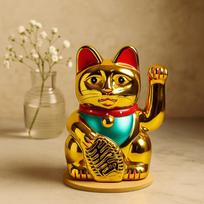 Maneki Neko Pinigų Katė Auksinė 15cm