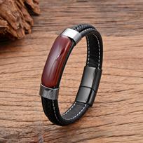 Natūralaus hematito, rožinio kvarco, tigro akmens apyrankės vyrams, rankų darbo pintos odinės vyriškos bangle apyrankės, papuošalai 19cm