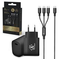 Extralink Smart Life SET03 | 3-in-1 Cable + Charger | 12W, 120cm / 20W PD3.0 5V/3A 9V/2.2A 12V 1.67A (black)