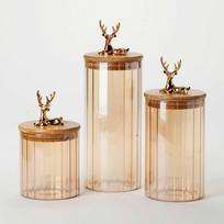 Glass Storage Jars with Striped Design, Home Organization Containers, Clear Canisters for Kitchen Pantry & Countertop S