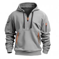 2024 Men's Zip-Up Hoodie with Multiple Pockets – Casual Sports Jacket for Spring and Autumn 3XL šviesiai pilka spalva