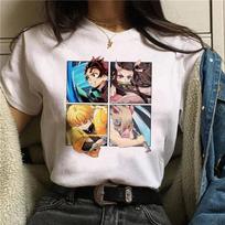 Japoniškas anime Demon Slayer Nezuko atspaudas moteriški marškinėliai trumpomis rankovėmis O formos iškirpte moteriški marškinėliai moteriški marškinėliai viršutiniai drabužiai Camisetas S