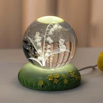 3D krištolinis rutulys, gvazdikas, gėlė, krištolinis rutulys, naktinis šviestuvas su žėrinčiais stiklo rutuliukų pagrindo ornamentais Motinos dienos gimtadienio dovana Natural Light Base