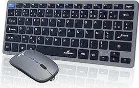 "Bluestork" - "Mini V2" belaidė klaviatūra pelė įkraunama - AZERTY belaidė klaviatūra, kompaktiško formato ir pelė 1600 DPI - dviguba jungtis: 2,4 GHz ir "Bluetooth" - baterija veikia 80 valandų