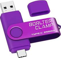 "BorlterClamp" C tipo USB atmintinė 256GB, 2 in 1 OTG atmintinė USB 3.0 su dvigubu USB C prievadu, skirta "Android" išmaniesiems telefonams "Samsung S10/S9/S8", "Huawei", planšetiniams kompiuteriams ir kompiuteriams (violetinė)